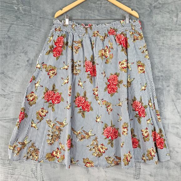 Womens‎ Skirt 3X Boho Romantic Floral Rose Striped Maxi Feminine Fairy Bloomcore - Picture 7 of 7